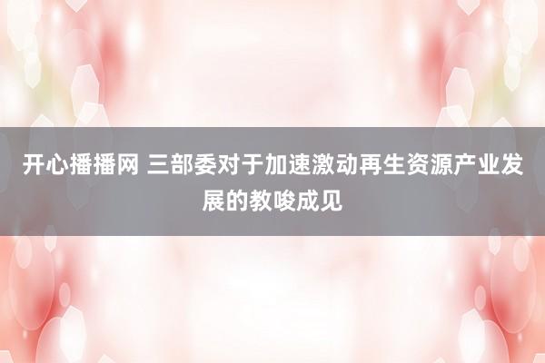开心播播网 三部委对于加速激动再生资源产业发展的教唆成见